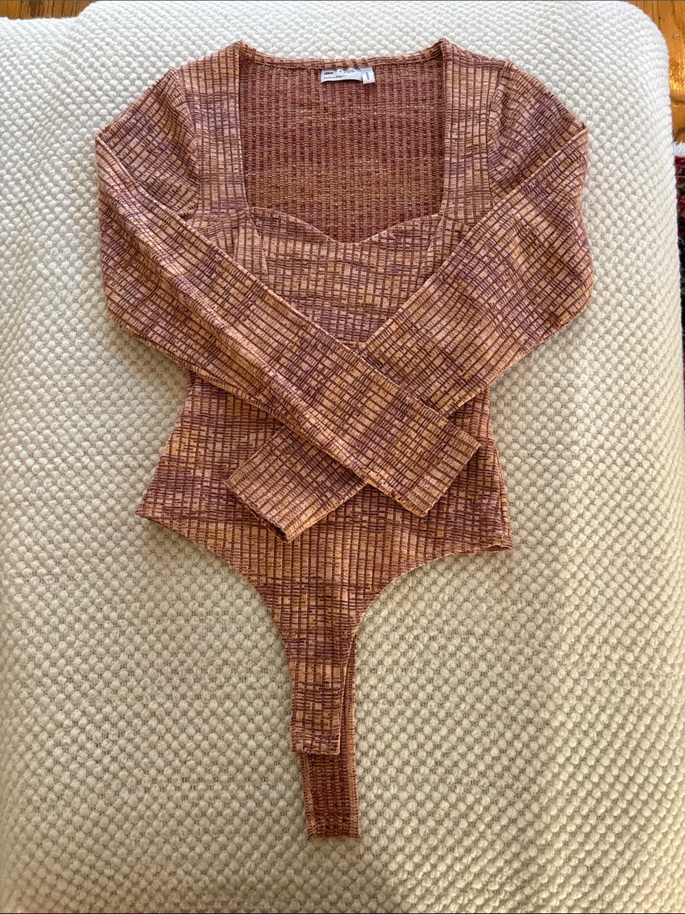 ASOS Rust Multi Ribbed Square-Neck Long-Sleeve Bodysuit